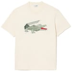 T-shirt Lacoste  T-SHIRT  EN COTON ÉPAIS CROCODILE GRAPHIQUE BEIGE