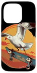 Coque pour iPhone 14 Pro Costume de mouette de skateboard pour les fans de patineurs et d'oiseaux de mer