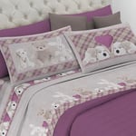 PENSIERI DELICATI Parure de lit Double 100% Coton, Parure de lit Double 180 x 200 cm, avec Drap Plat, Dessus et 2 taies d'oreiller, fabriquée en Italie, Fantaisie en Peluche Rose