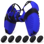 eXtremeRate PlayVital Housse en Silicone pour ps5 Manette,Housse de Protection Antidérapante pour ps5 Coque Poignée en Silicone avec Capuchon Joystick pour ps5-Bleu & Noir(Édition Cloutée 3D)