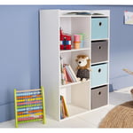 Wadiga - Armoire de rangement en bois mdf blanc 3 niches 4 tiroirs pour enfant - bleu/gris - 62x29xh96cm