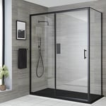 Nox - Douche Italienne d'Angle avec Porte Coulissante et Receveur de Douche Effet Texturé Gris Graphite 170cm x 80cm - Noir - Hudson Reed