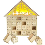 Coocheer - Calendrier de l'Avent en bois avec lumières led, 24 tiroirs de rangement pour enfants, décoration de Noël, 25,3 x 6 x 29,5 cm