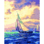 N/C Aint By Numbers Kits Acrylic Paints Set Diy Canvas Oil Painting Gift Kits Home Decoration- White Sails Of The Sea 16*20 Inch