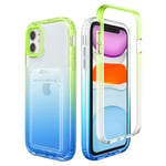 ZCDAYE Case for iPhone 11, Clear iPhone 11 (6.1 inch) Phone Case with Card Holder, Slim Colour Gradient Soft TPU Shockproof Phone Case for iPhone 11 (6.1 inch),Blue Green