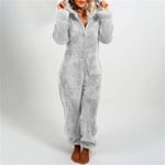 Jumpsuit för damer, mysig vinter-onesie, mysiga pyjamas för damer Grey L