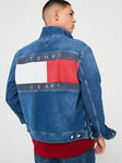 Tommy Jeans Ryan Back Flag Regular Fit Denim Trucker Jacket - Mid Wash, Mid Wash, Size S, Men