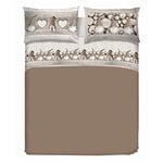 PENSIERI DELICATI Parure de lit Double 100% Coton, Parure de lit Double 180 x 200 cm, avec Drap Plat, Dessus et 2 taies d'oreiller, fabriquée en Italie, Motif GNOME Beige