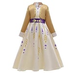 OBEEII Princesse Déguisement Reine des Neiges Fille Cosplay Costume Enfant Robe de Carnaval Soirée Halloween Fêtes Noël Anniversaire Cérémonie Jaune 5-6 Ans