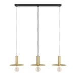 EGLO Suspension luminaire Escandell, lustre à 3 lampes au style New Retro, lampe de plafond suspendue pour salon et salle à manger, métal noir et laiton brossé, douille E27, 95 cm