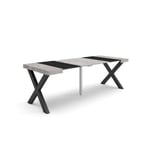 Table console extensible, 220, pour 10 personnes, 222x90x77cm, Pieds bois massif, couleur Ciment