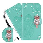 LEMAXELERS Coque Galaxy S21 Ultra,Portefeuille Etui Housse pour Samsung Galaxy S21 Ultra Coque Gaufrage Paillette diamant Hibou PU Cuir Flip Wallet Couverture pour Galaxy S21 Ultra,YK Owl Green