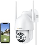 Caméra Surveillance Wifi Extérieure Sans Fil,2K Caméra De Sécurité Extérieure Pan/Tilt Vue À 360° Avec Vision Nocturne,Détection De Mouvement,Suivi Automatique,24/7 Enregistrement,Blanc