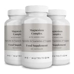 Hey Nutrition Magnesium Complex High Strength 205mg Supplement - Zinc, Vitamin D3 - Muscle & Bone Health, Nerve Function & Energy Support - UK Manufactured - Non-GMO - 3 Pack - 180 Vegetarian Capsules