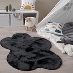 Tapis De Salon Tapis Poils Ras Monochrome Moderne Fausse Fourrure Forme Peau De Mouton Doux, Dimension:80x120 cm Nuage, Couleur:Noir