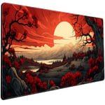 Red and Black Mouse Pad Japanese Mouse Pad XL Black Anime Big Mouse Pads for Desk Large Gaming Large Mouse Pad for Men Desk Pad with Stitched Edges Non-Slip Large Computer Mat, 31.5x15.7 in.