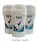 3 X SURE INVISIBLE AQUA  ANTIPERSPIRANT DEODORANT STICKS  - 40ml