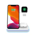 MOSHOU QI Charger, 3 in 1 Wireless Charging Station, 10W Charging Stand Pad Dock Compatible with Apple i-Product Phone Watch, Air Pods 2 / Pro, 15W Fast Charging for Samsung, Huawei,Xiaomi (White)