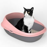 Pop-up Large High Sided Cat Litter Tray with Detachable Raised Rims, Anti-Spillage & Mess-Free Cat Toilet, (Candy Rose, 59x39x23)