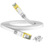 HiiPeak Cat 8 Flat Ethernet Cable 30m, Cat8 Internet Cable 40Gbps 2000Mhz High-Speed Professional LAN Patch Network Cables with RJ45 Gold-Plated Connector, Compatible with Cat5/Cat6/Cat7, White(30 m)