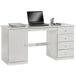 Idimex - Bureau multi rangements manager avec 4 tiroirs et 1 portes, en pin massif lasuré blanc - Blanc