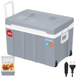 WOLTU Glacière Électrique, Mini Réfrigérateur 50L, Mini Frigo Portable avec roulettes Froid/Chaud, DC 12V & AC 220V, pour Voiture, Camping Gris