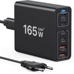 Chargeur USB C GaN 165W,Chargeur de Bureau USB C GaN 6 Ports Adaptateur de Chargeur Mural de Voyage Compatible avec MacBook Pro/Air/iPhone 12/13/14/15/16 Series/Samsung Galaxy S24/S23/S22(Q1516)