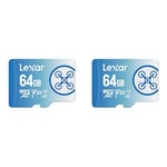 Lexar Fly 64GB Micro SD Card, microSDXC UHS-I Flash Memory Card, Up to 160MB/s Read, U3, Class 10, V30, A2, High-Speed TF Card for DJI Drone and Action Camera (LMSFLYX064G-BNNAA) (Pack of 2)