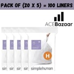 Simplehuman Code h size H Bin Liners H 30L-35L White bin bags Size H Pack of 60