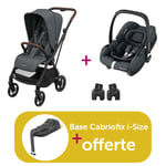 Maxi Cosi Poussette duo Leona 2 Twillic graphite + adaptateurs coque cabriofix = base offerte