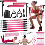 ALongSong Kit Elastique Musculation Barre de Pilates avec 6 Bandes Elastiques 30-360LBS Longueur Réglable & Ancrage de Porte Musculation Homme Femme Elastique Sport