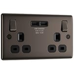 BG Electrical nbn22u3b Double Switched Fast Charging Power Socket with Two USB Charging Ports, Black Nickel