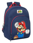 SUPER MARIO World - Sac à dos scolaire adaptable au chariot, idéal pour les enfants de différents âges, confortable et polyvalent, qualité et résistance, 32 x 15 x 42 cm, couleur bleu marine, bleu