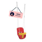 HUDORA Balançoire bébé réglable en hauteur 120-180 cm en rouge/jaune pour le jardin - Baby Swing Outdoor - Balançoire enfant avec barre et ceinture de sécurité - Poids maxi. 25 kg