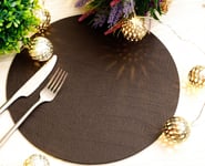 Set of 8 Classic Brown Bonded Leather Round Placemats  - Made in the UK