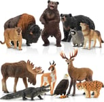 12pcs Figurines D'animaux Safari Jeux Figurines Jouets, Figurines D'animaux De La Forêt Nord - Américaine Continue Raton Lavour, Lynx, Loup, Notre, Aigle Plastique Zoo Jungle Animaux Figurines