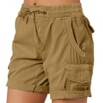 Dam Cargo Shorts Sommar Lös Vandring Bermuda Shorts Med Ficka Dam Shorts Casual Mid Lår Khaki L