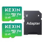 KEXIN Carte Micro SD 128 Go Carte Mémoire 2 Pièces 128Go microSDXC Full HD & 4K UHD UHS-I U3 V30 A1 Lot de 2 Micro Cartes SD Stockage Externe pour Smartphone Android, Tablette (Adaptateur SD Inclu)