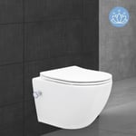 WC suspendu sans rebord avec fonction bidet et avec nano-revêtement 49x36x33 cm blanc en céramique ML-Design