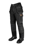 Black Hammer Mens Work Trousers Elasticated Waist Professional Durable Safety Utility Combat Workwear Pants with Holster Pockets and Knee Pad Pockets Sublime Black (42W / 29 Short)