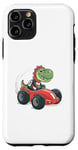 Coque pour iPhone 11 Pro Voiture de course T-Rex, mignon dinosaure vert drôle