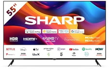 SHARP 55FJ6K 55-Inch 4K UHD Smart Roku Frameless LED TV in Black with Active Motion 400, Dobly Vision, HDR10 + HLG Support, Freeview Play, Pre-Installed Apps, 3x HDMI & 2x USB