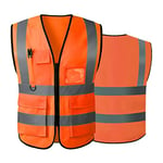 Hi Vis Vests for Women Men High Visibility Reflective Safety Security Vest with Pockets Zipper Front Meets ANSI/ISEA Standards（Small,Orange(cloth))