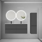 Ensemble meuble double vasque L.120cm 4 tiroirs + lavabo + 2 LED miroirs rond 60cm + colonne B,anthracite