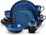 Vancasso Dinner Set for 4, Starry Blue Dinner Sets, Reactive Glaze Dinnerware