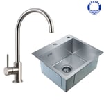 2 en 1 Evier 1 Bac 504518.5cm + Robinet de cuisine - Mitigeur de cuisine et Évier en Inox 1 Cuve (Sans Distributeur de Savo) - Cecipa