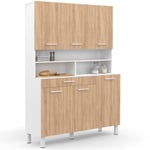 Idmarket - Buffet de cuisine 120 cm cina 6 portes + tiroir blanc et façon hêtre