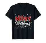 Merry Christmas Buffalo Red Plaid Santa Hat Xmas Pajamas T-Shirt