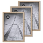 lincoolart Lot de 3 cadres photo, 40 x 60 cm, en bois naturel, en MDF, avec verre acrylique incassable, pour posters et images