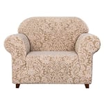 subrtex 1 Pièce Housse de Canapé avec Accoudoirs Jacquard Damassé Housse de Fauteuil Extensible Canapé Protecteur Décorative (1 Place, Beige Marron)